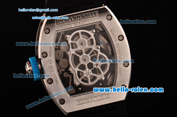 Richard Mille RM036 ST28-UP Automatic Steel Case with Black Rubber Strap Skeleton Dial and White Numeral Markers - 7750 Coating - Click Image to Close
